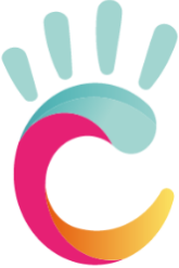 Colorful logo with a stylized hand and a C shape.